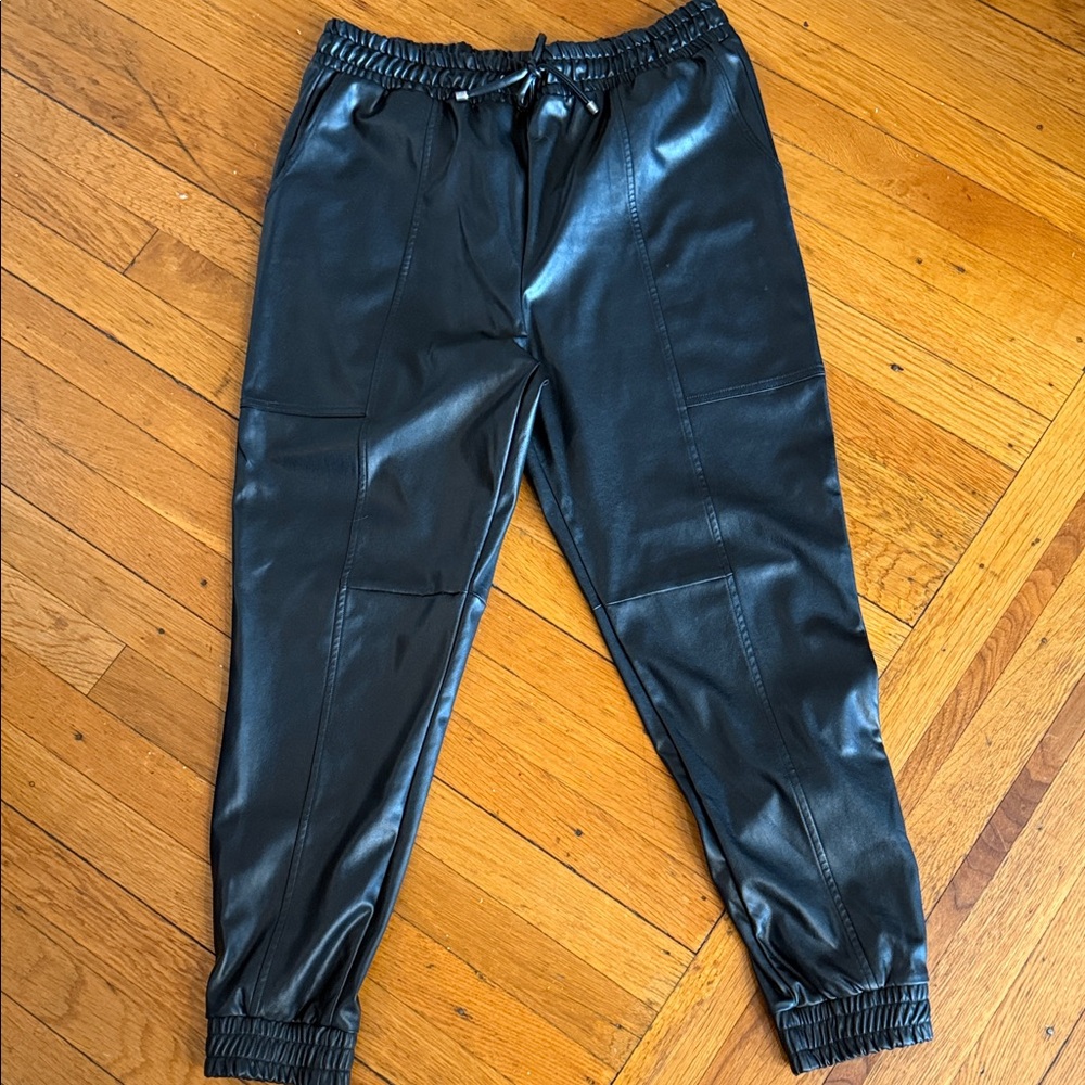 NWOT Heroine Sport Black Faux Leather Joggers
